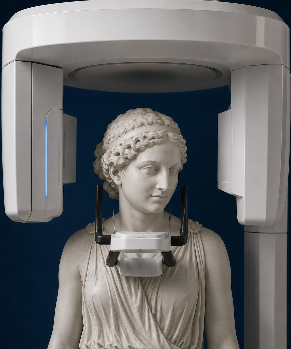 Statua classica all'interno di uno scanner CBCT per esami radiologici tridimensionali